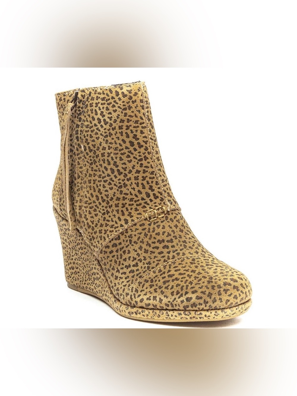 TOMS Suede Desert Cheetah/Leopard Print Side Zip Wedge Booties Size 9